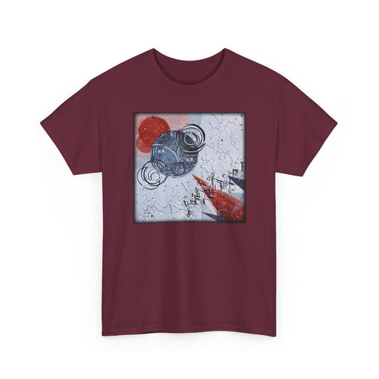 Abstract Space Art T-Shirt — Red & Blue Planetary Design