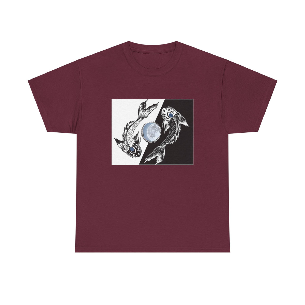 Koi Fish T Shirt - Ying and Yang - Maroon