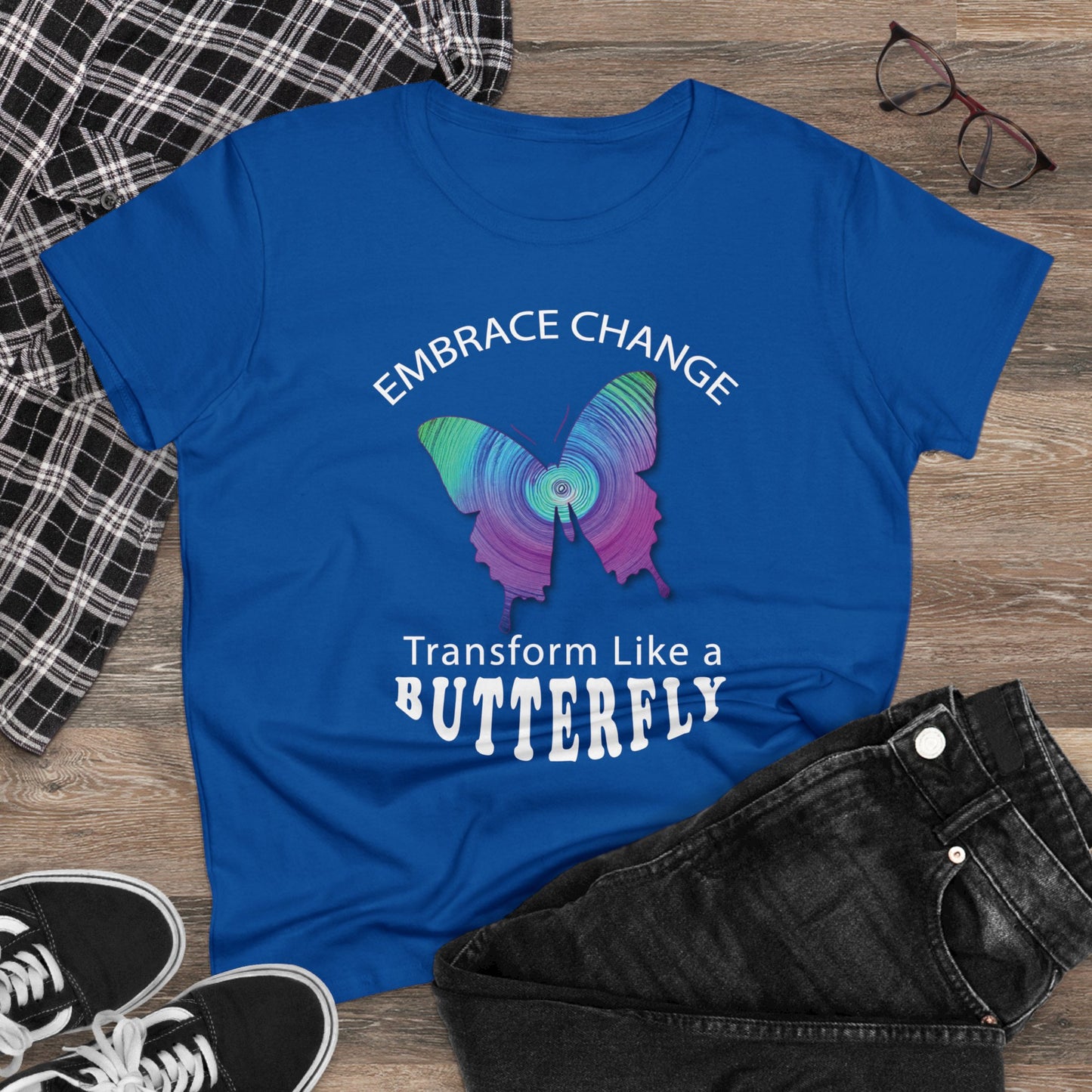 Women's Wellness T-shirt- Embrace Change - Transform Like a Butterfly - Women's Midweight Cotton Tee - WaterDragon Apparel