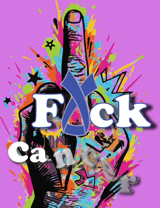 Colorful graphic with abstract designs and text on a purple background