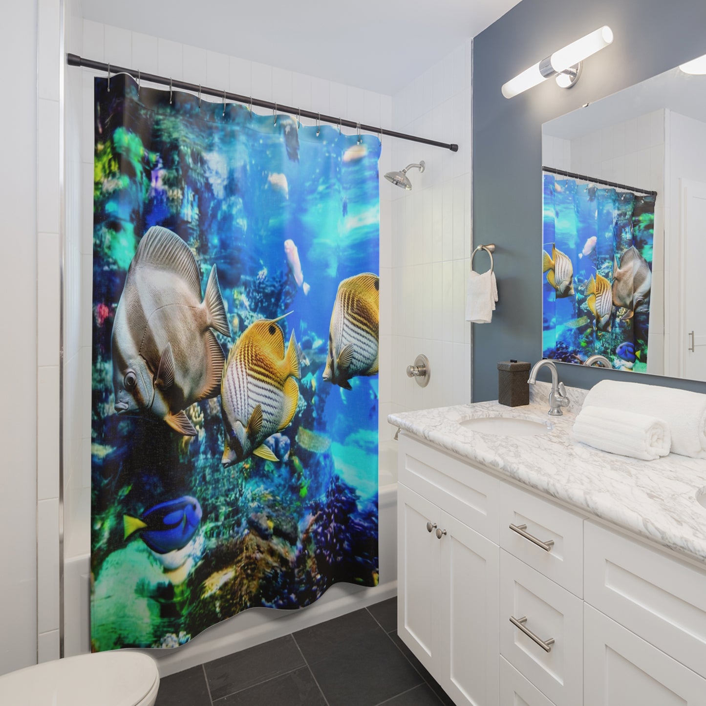 Tropical Reef Shower Curtain — Vibrant Tropical Fish Ocean Bathroom Decor