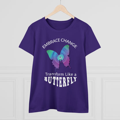Women's Wellness T-shirt- Embrace Change - Transform Like a Butterfly - Women's Midweight Cotton Tee - WaterDragon Apparel
