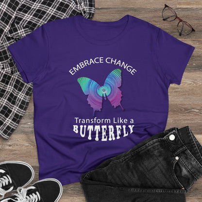 Women's Wellness T-shirt- Embrace Change - Transform Like a Butterfly - Women's Midweight Cotton Tee - WaterDragon Apparel