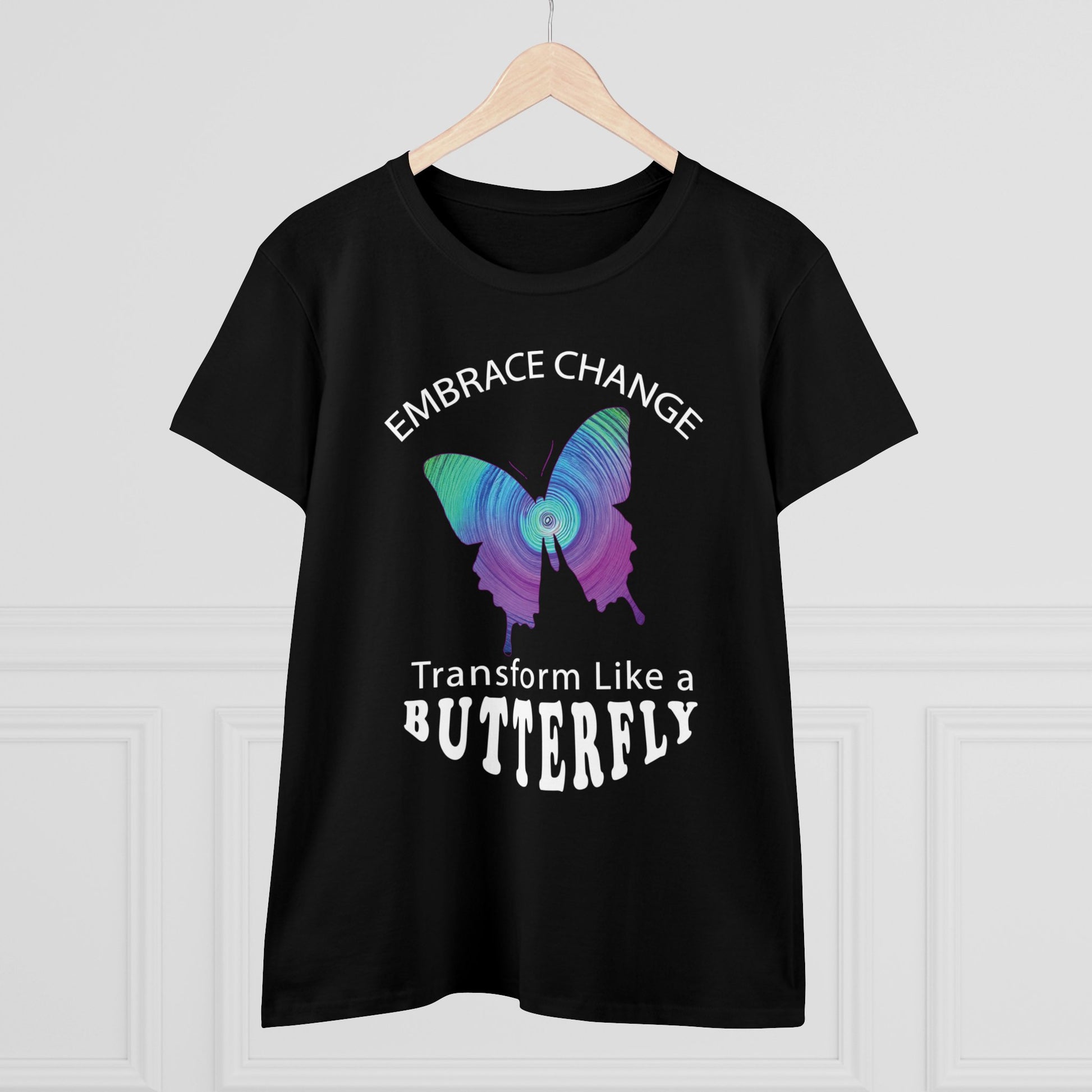 Women's Wellness T-shirt- Embrace Change - Transform Like a Butterfly - Women's Midweight Cotton Tee - WaterDragon Apparel