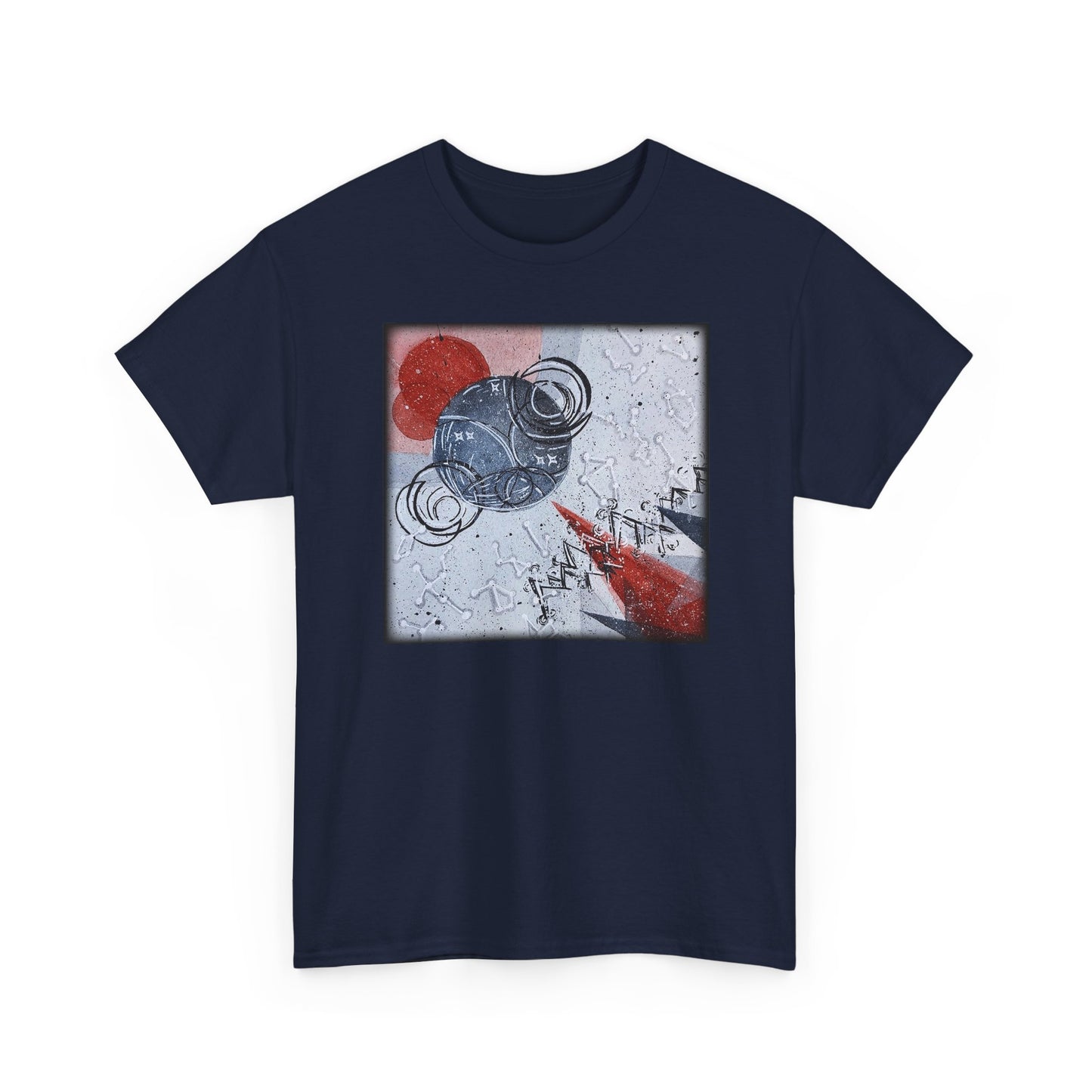 Abstract Space Art T-Shirt ” Red & Blue Planetary Design