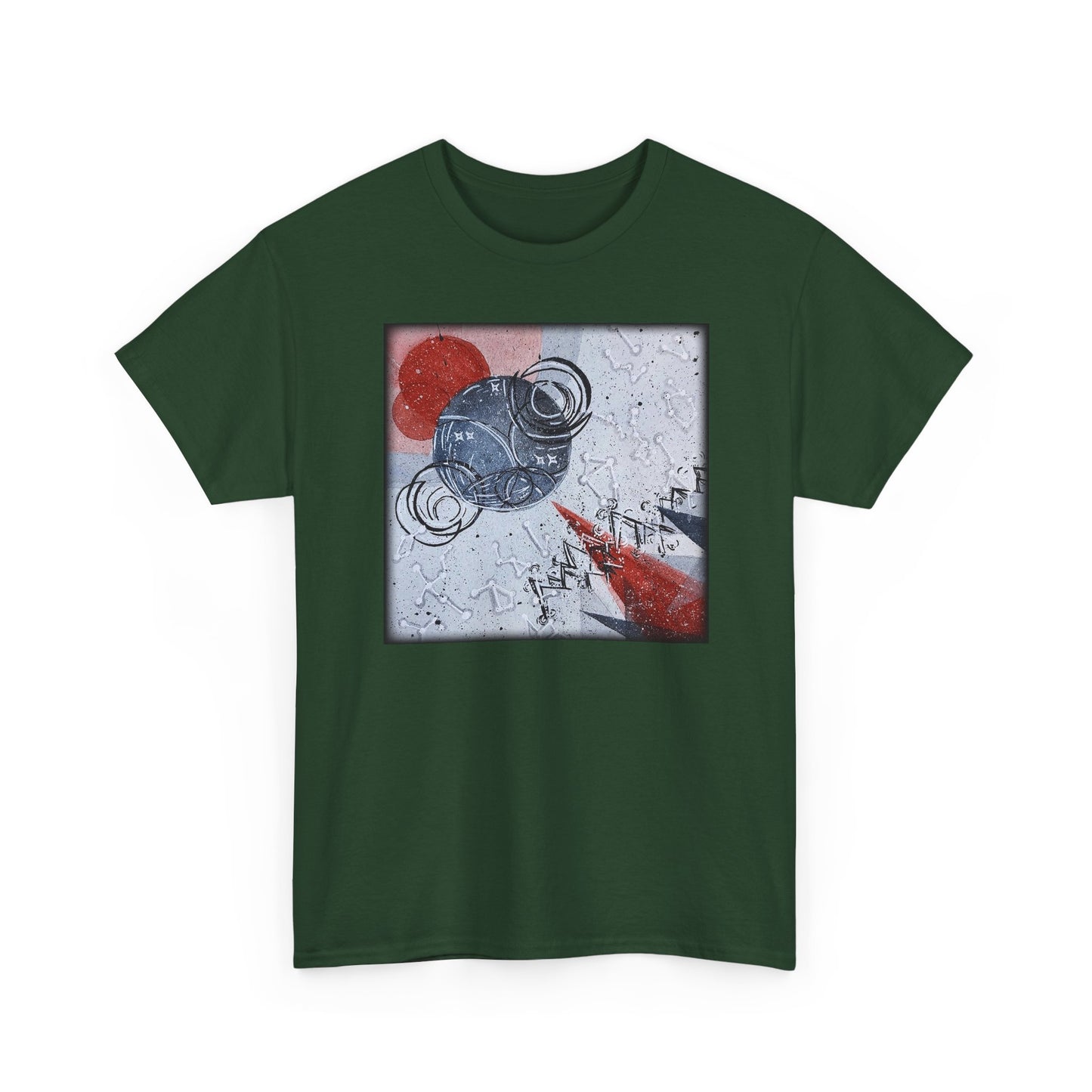 Abstract Space Art T-Shirt ” Red & Blue Planetary Design