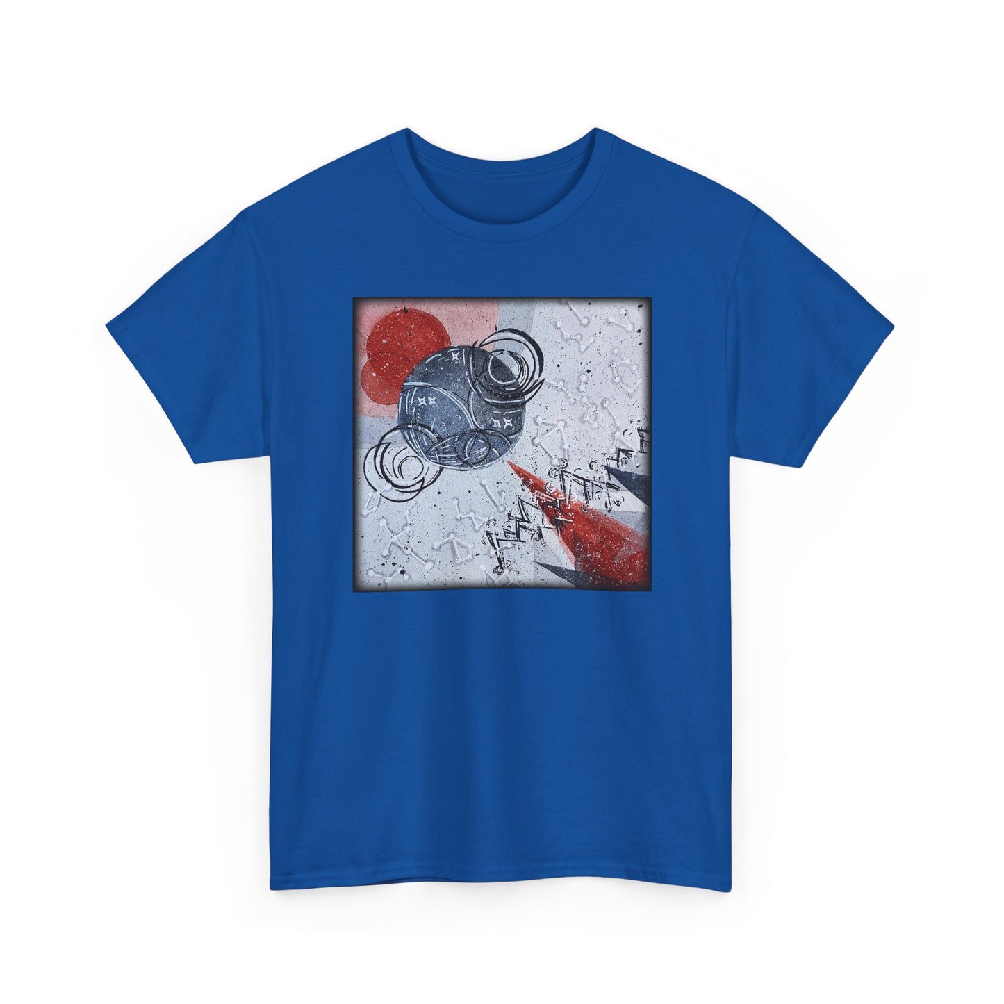 Abstract Space Art T-Shirt ” Red & Blue Planetary Design