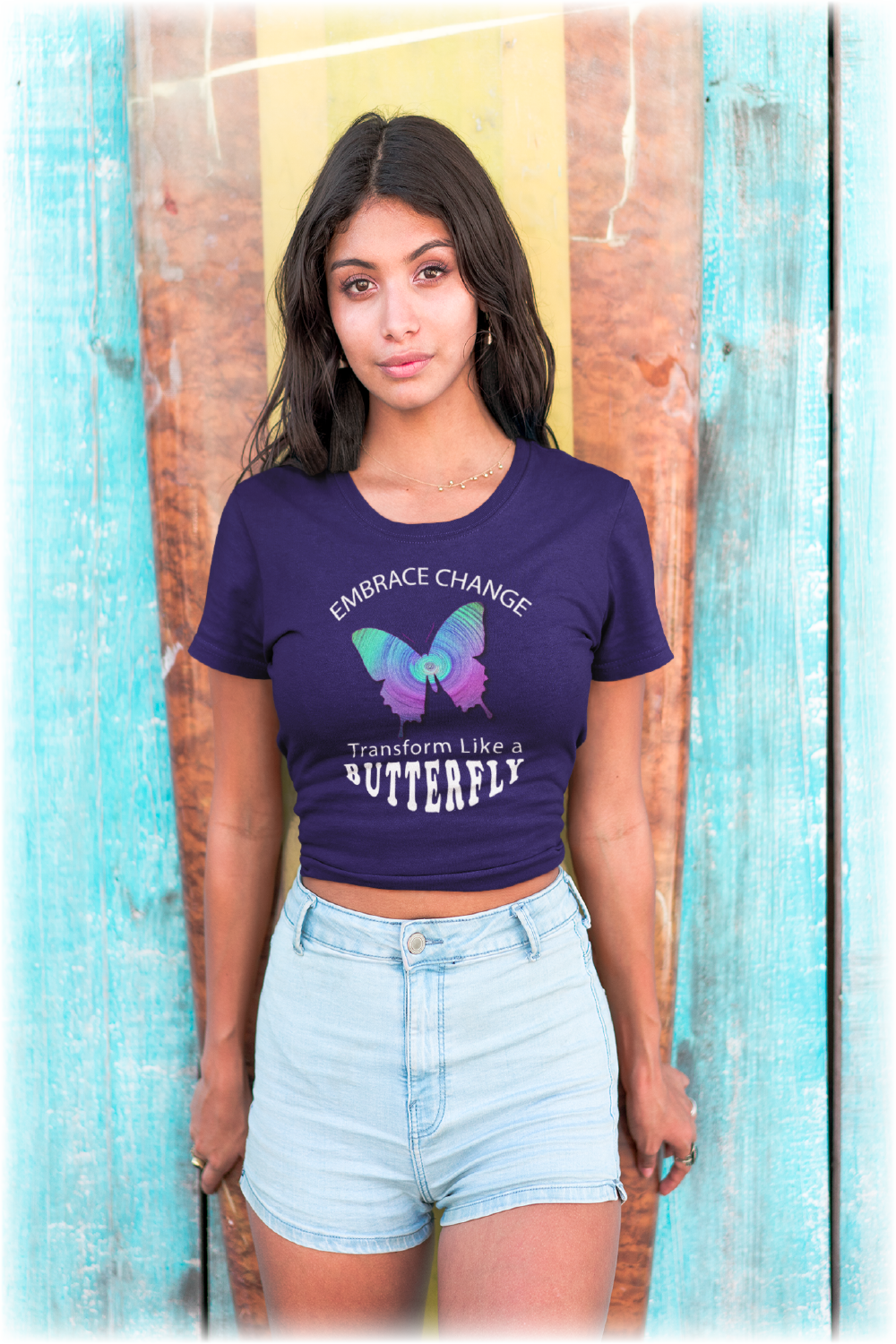 Women's Wellness T-shirt- Embrace Change - Transform Like a Butterfly  - Women's Midweight Cotton Tee - WaterDragon Apparel