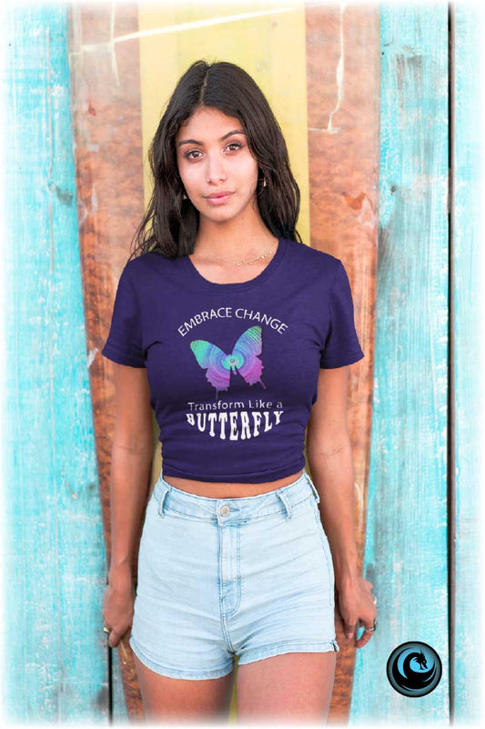 Women's Wellness T-shirt- Embrace Change - Transform Like a Butterfly - Women's Midweight Cotton Tee - WaterDragon Apparel