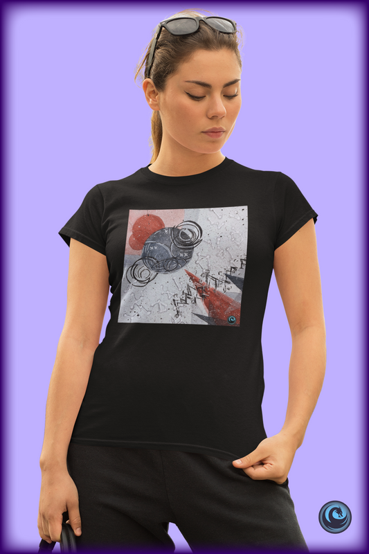 Abstract Space Art T-Shirt ” Red & Blue Planetary Design